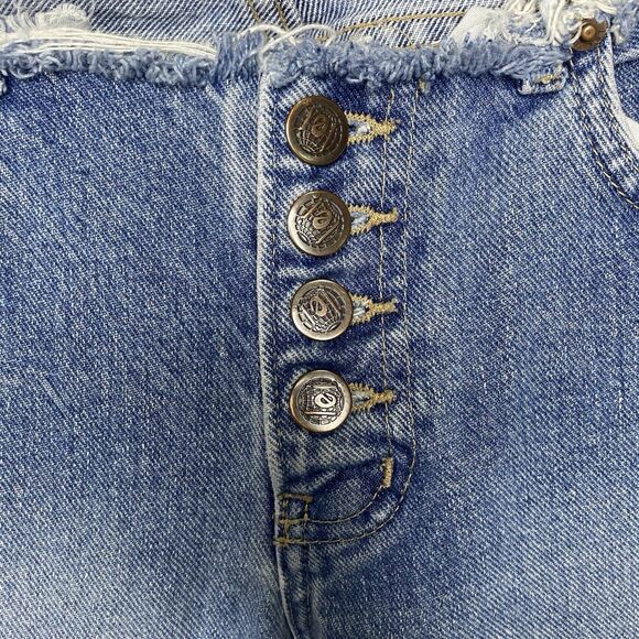 Vintage LEI Jeans Low Rise Flare Button Fly Raw Hem Denim Y2K 90s Womens 10 Blue - Picture 4 of 8